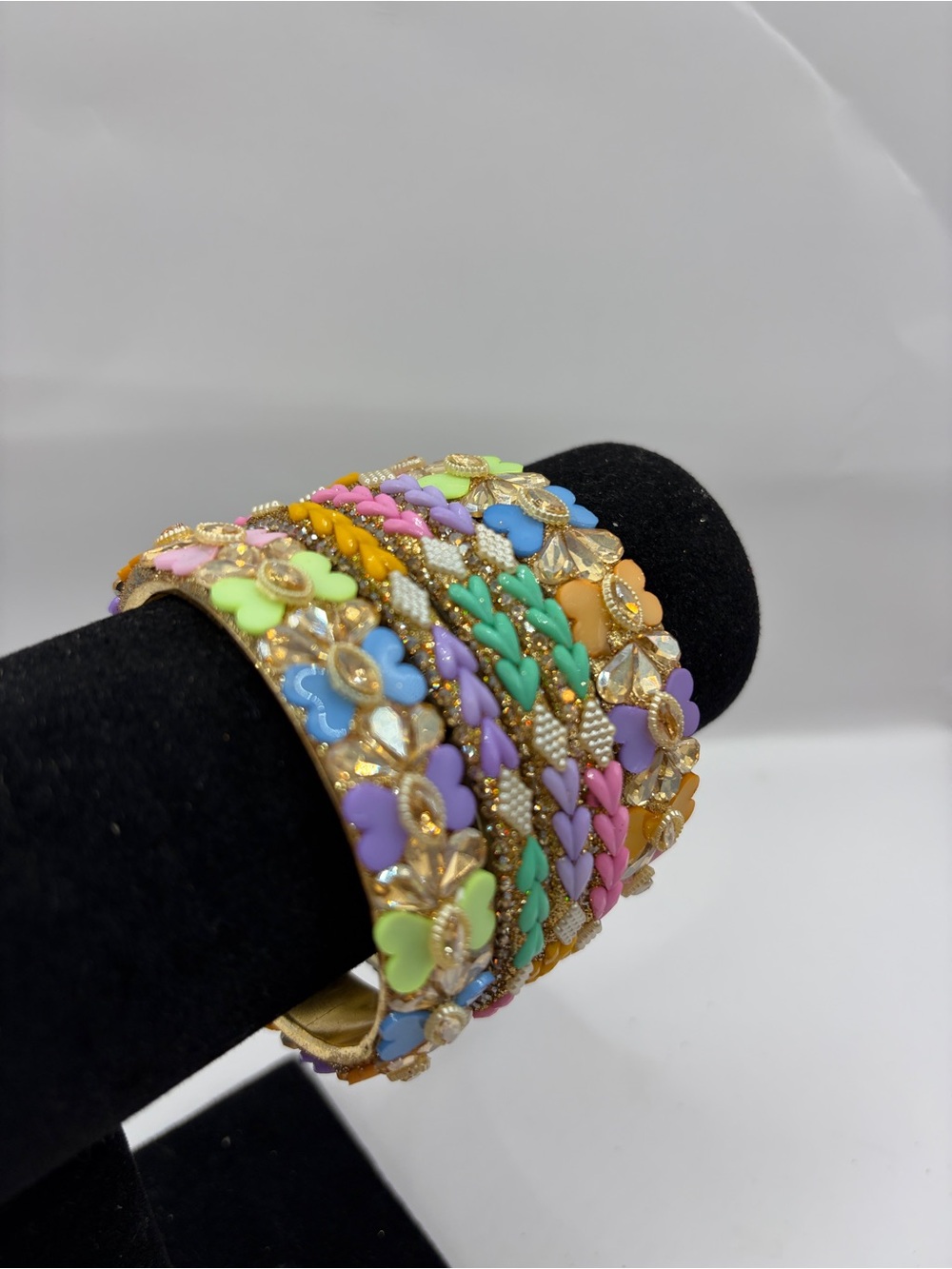 Multicolor Enamel Floral Stackable Bangle Set - Picture 4 of 5
